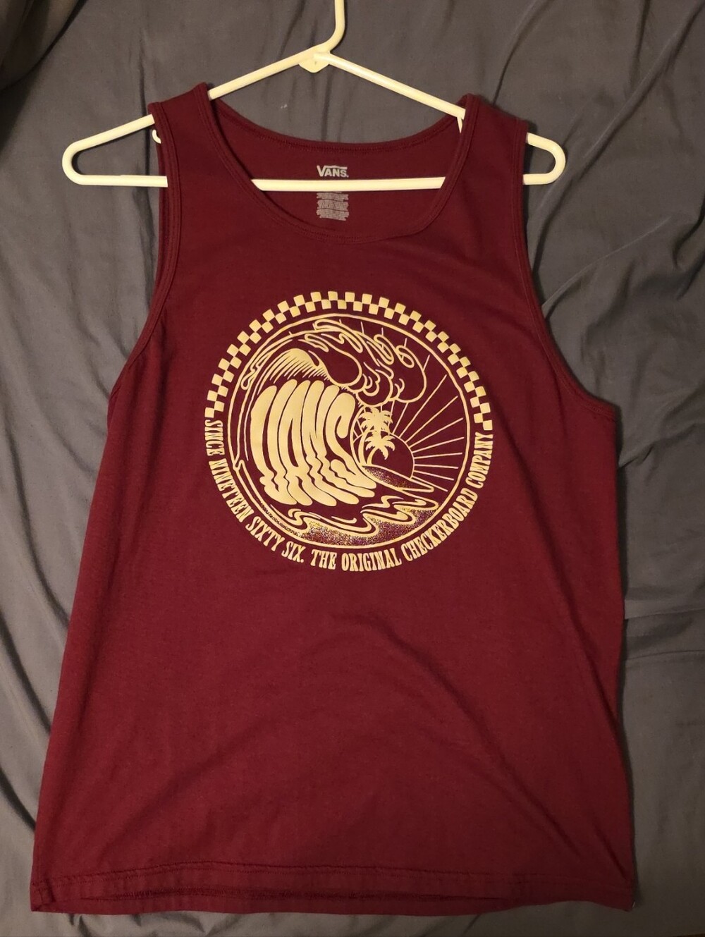 Vans Men's Maroon Tank with Cream Surf Graphic